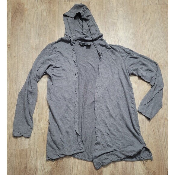 Tahari Open hooded cardigan gray 100% linen size Large - Picture 5 of 5